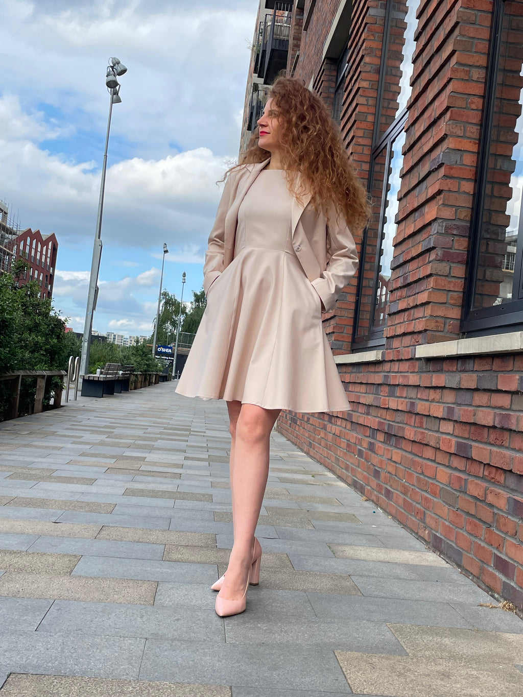 Office Beige Blazer and Dress Set